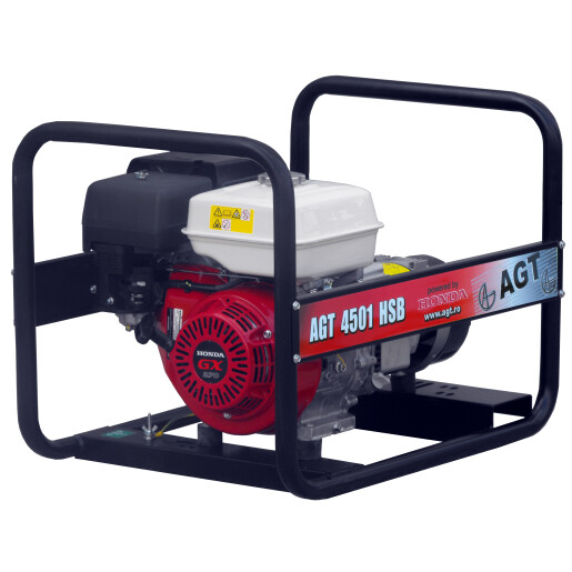 Generator curent AGT 4501 HSB , motor HONDA GX270, benzina, putere max 4.2 kVA, rezervor 5.3  L, monofazat, pornire la sfoara