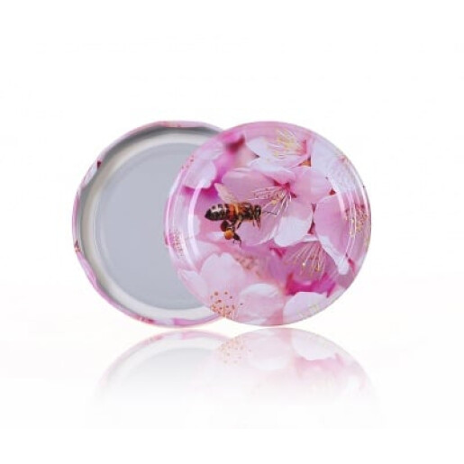 Capac borcan, twist-off 82, albinuta pe floare roz