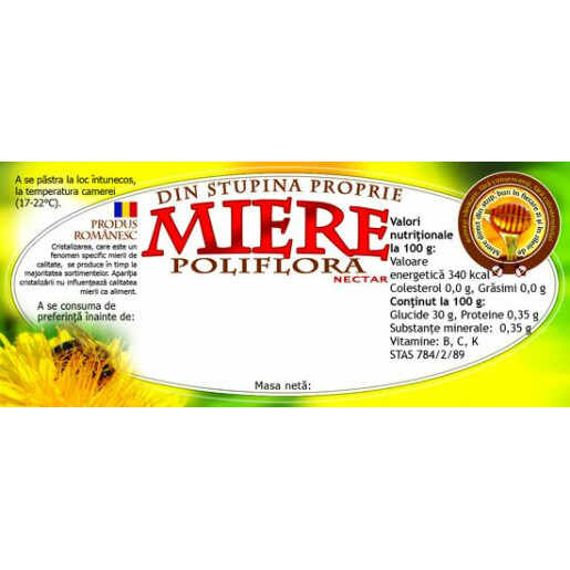 Eticheta miere Poliflora din Stupina proprie (116x50 mm)