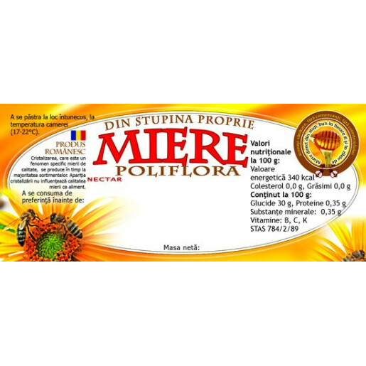 Etichete miere Poliflora din stupina proprie (116x50 mm)