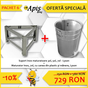 Pachet promotional: Suport din inox, pentru maturator 30-50-70l + Maturator din inox, 70 litri, cu manere, canea plastic