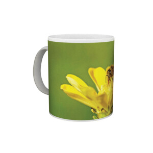 Cana ceramica "Floare galbena pe fond verde"