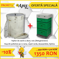 Pachet promotional: Topitor de ceara, din inox, 100 litri, fara generator de aburi  + Stup din polistiren, pe 10 rame, vopsit verde, Optima Line