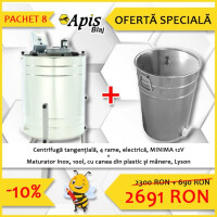 Pachet promotional: Centrifuga tangentiala, 4 rame, electrica, MINIMA 12V + Maturator inox, 100l, cu canea din plastic si manere, Lyson