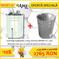 Pachet promotional: Centrifuga tangentiala, 4 rame, electrica, MINIMA 12V + Maturator inox, 50l, cu canea din plastic si manere, Lyson